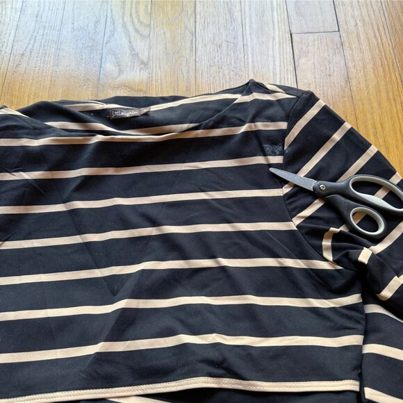 J. McLaughlin Size M Black Tan Nicola 3/4 Sleeves Striped Layered Dress - Picture 11 of 11